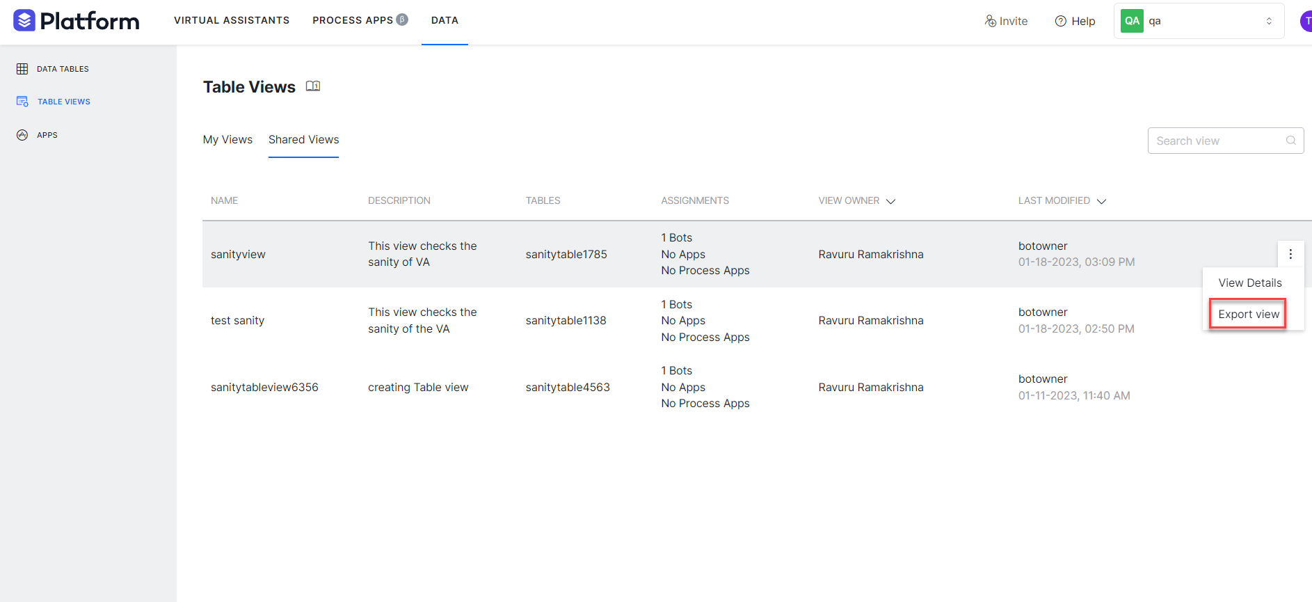 Export View