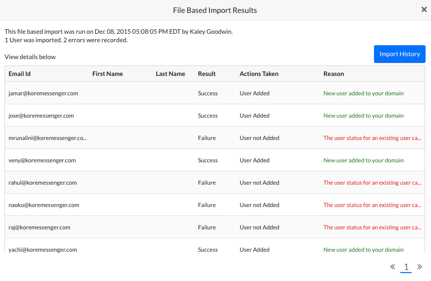 File Based Import Results