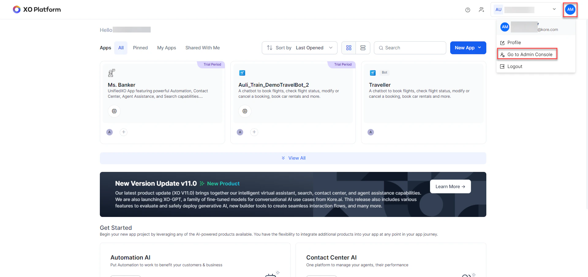 Navigate to Admin Console
