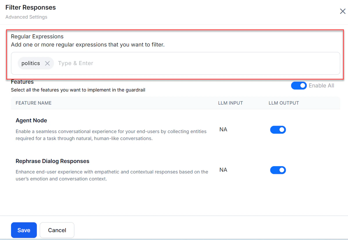 Filter Responses settings