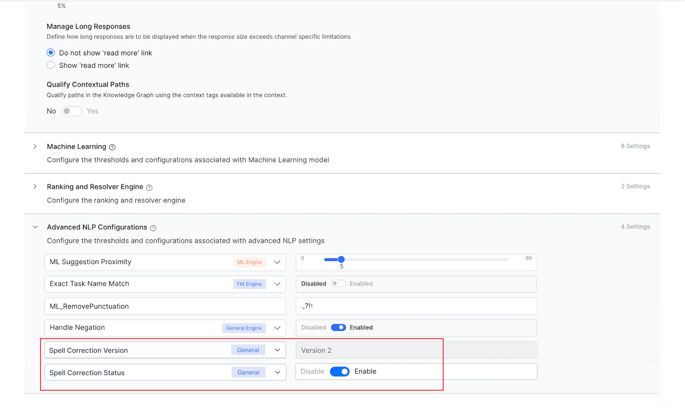 Manage Spell Correction V2