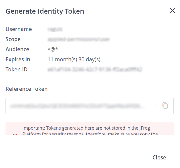 Identity token in Jfrog
