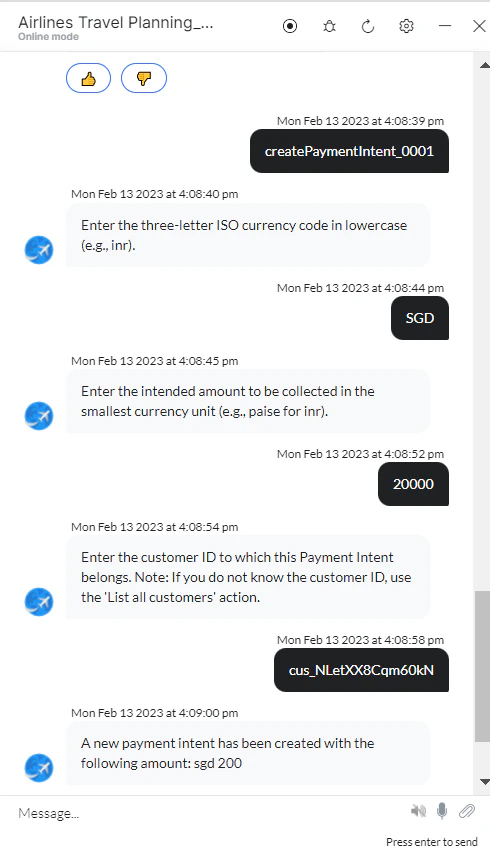 VA prompt to Create a Payment Intent