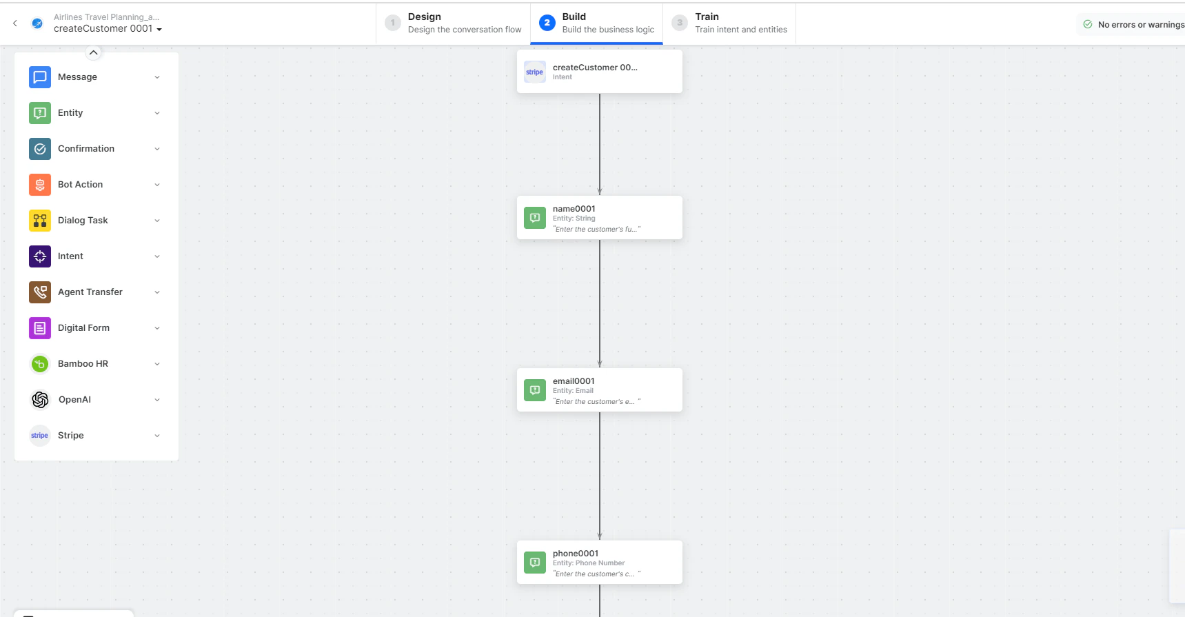 Create a Customer dialog task is added