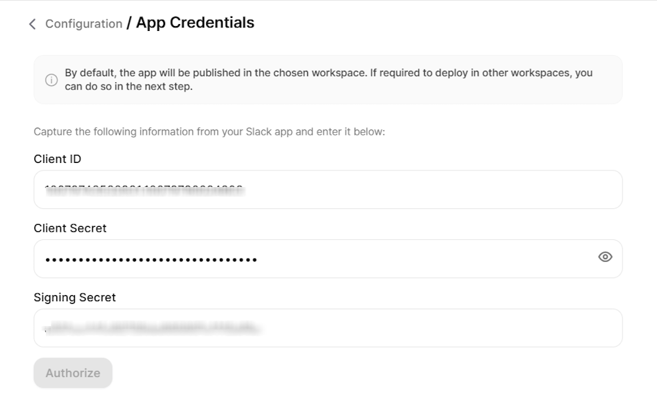 Credentials configuration