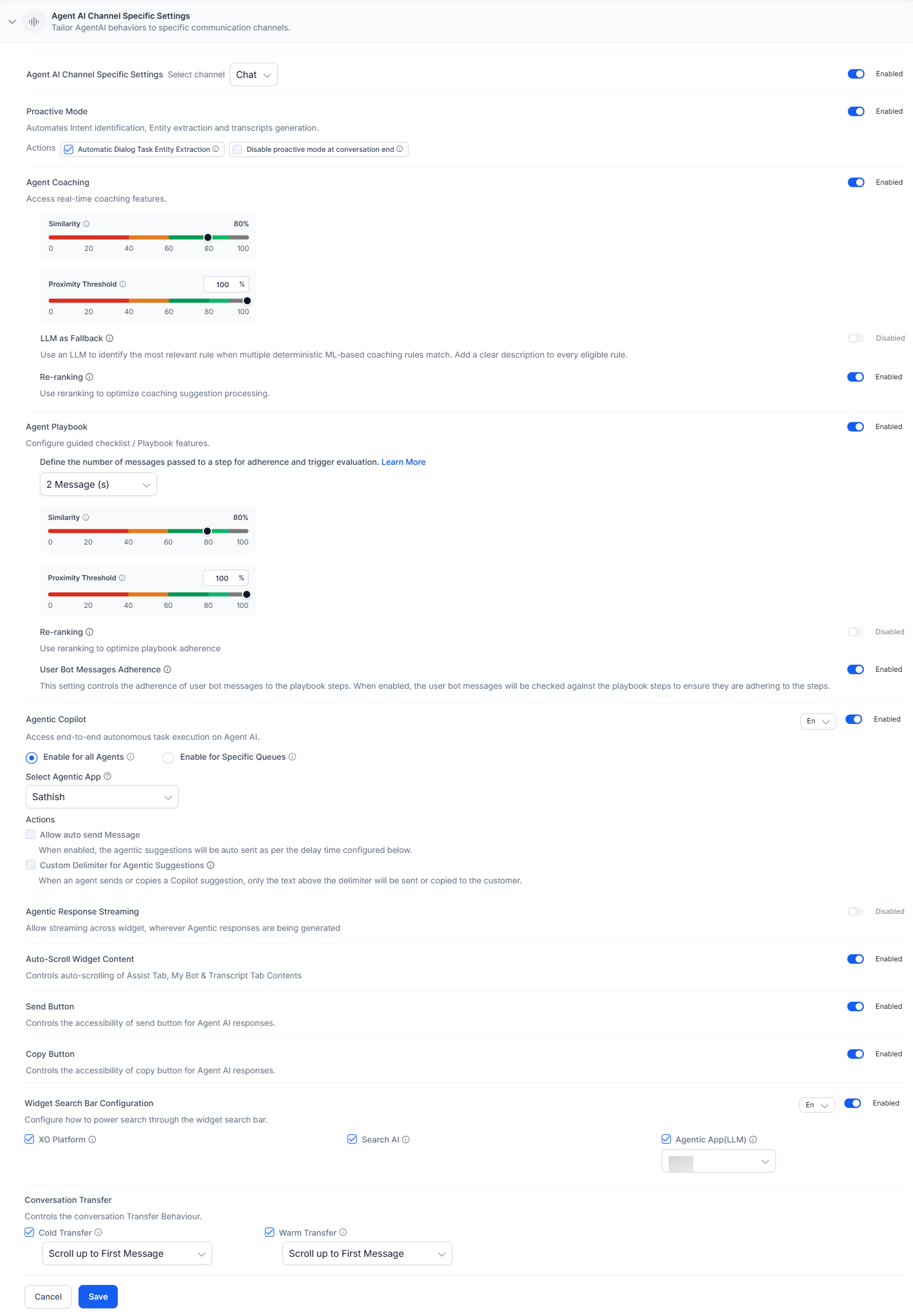 Agent AI Channel Specific Settings
