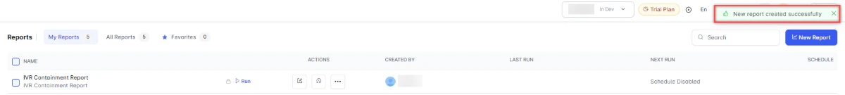 IVR Containment Report Generated