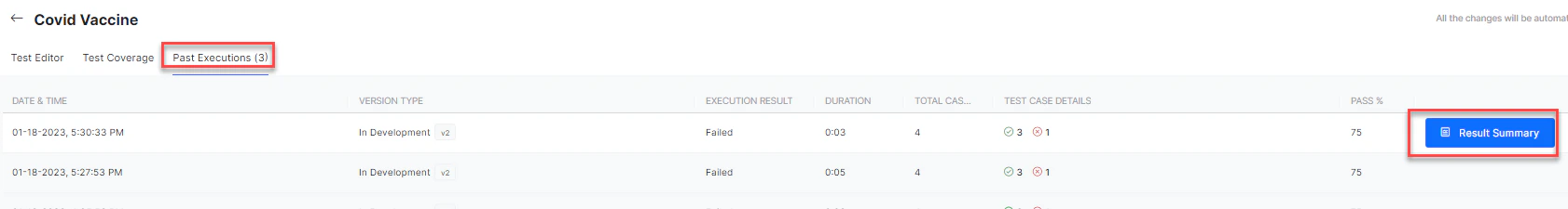 Result Summary button