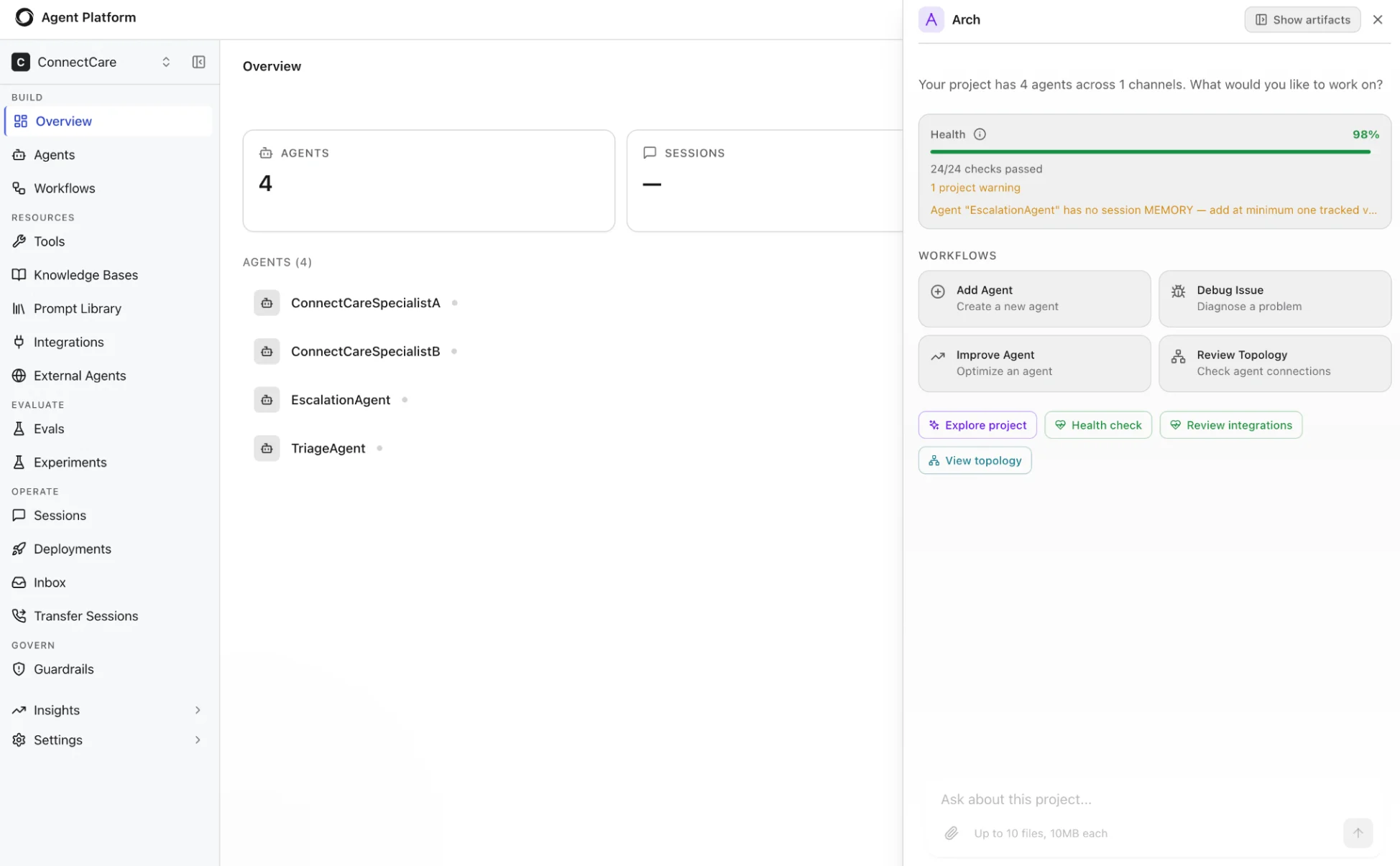 Arch AI project health and continuous improvement