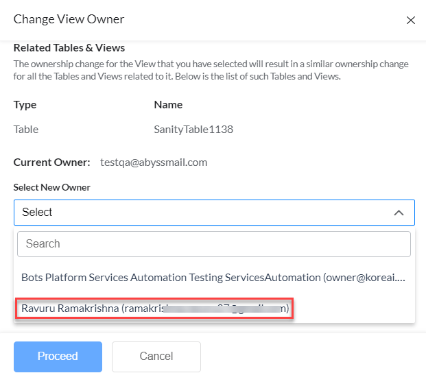 Select New View Owner
