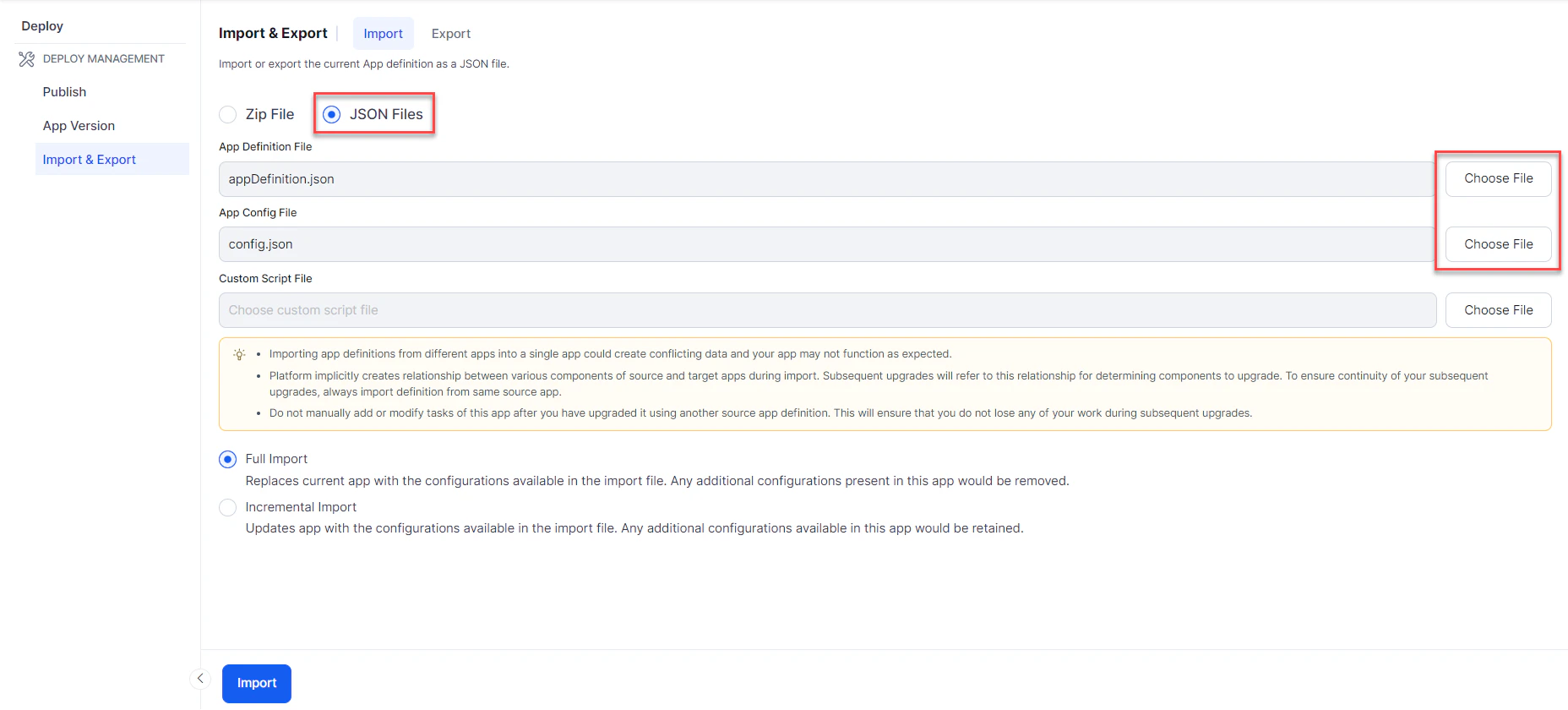 App import - JSON files
