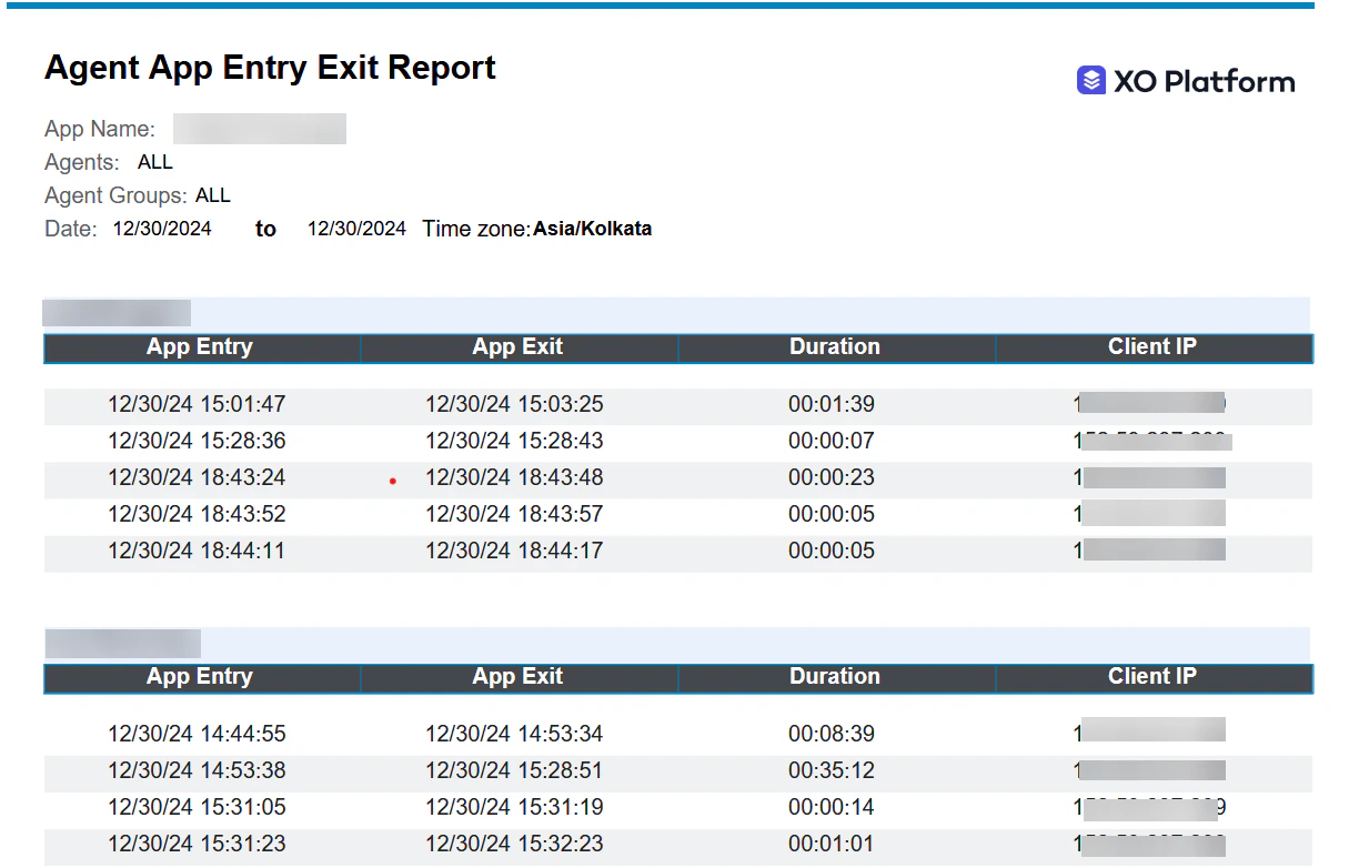Agent Entry Exit Summary Report Output
