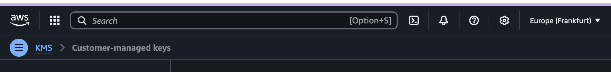 KMS console with the primary region selected