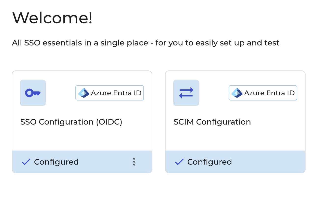 Start page for the SSO and SCIM setup suite wizard