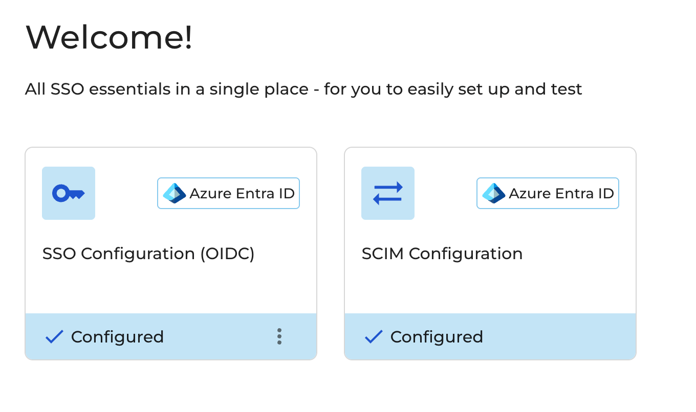 Start page for the SSO and SCIM setup suite wizard