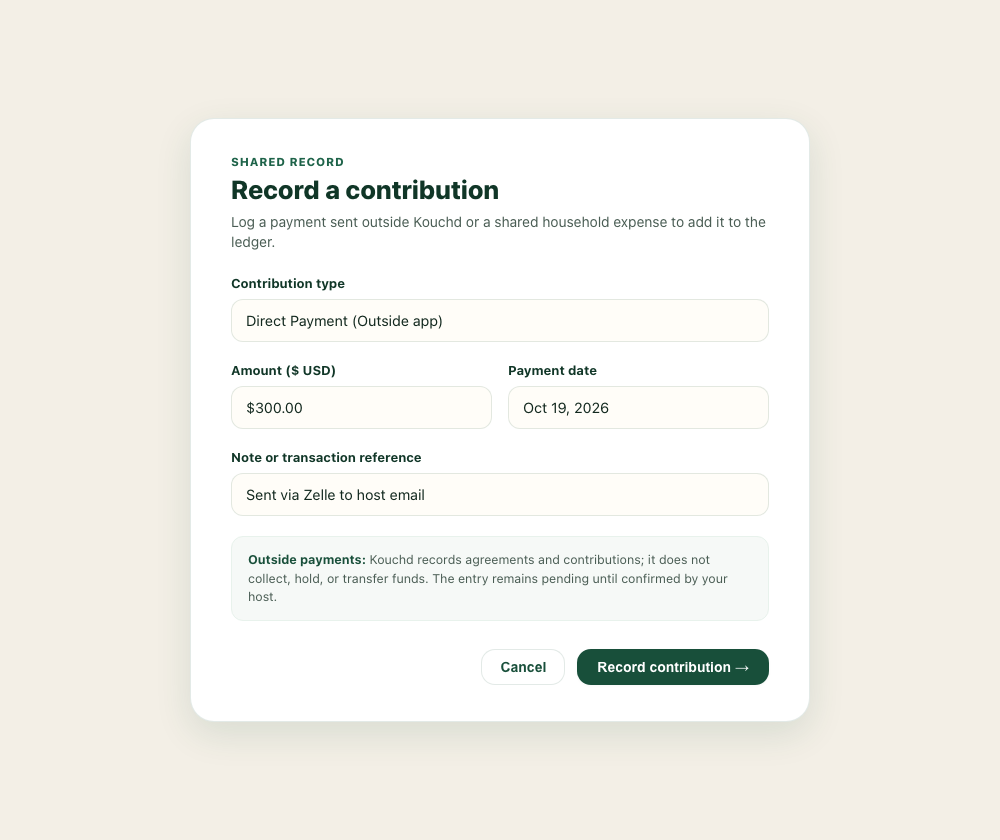 Record a contribution in Kouchd