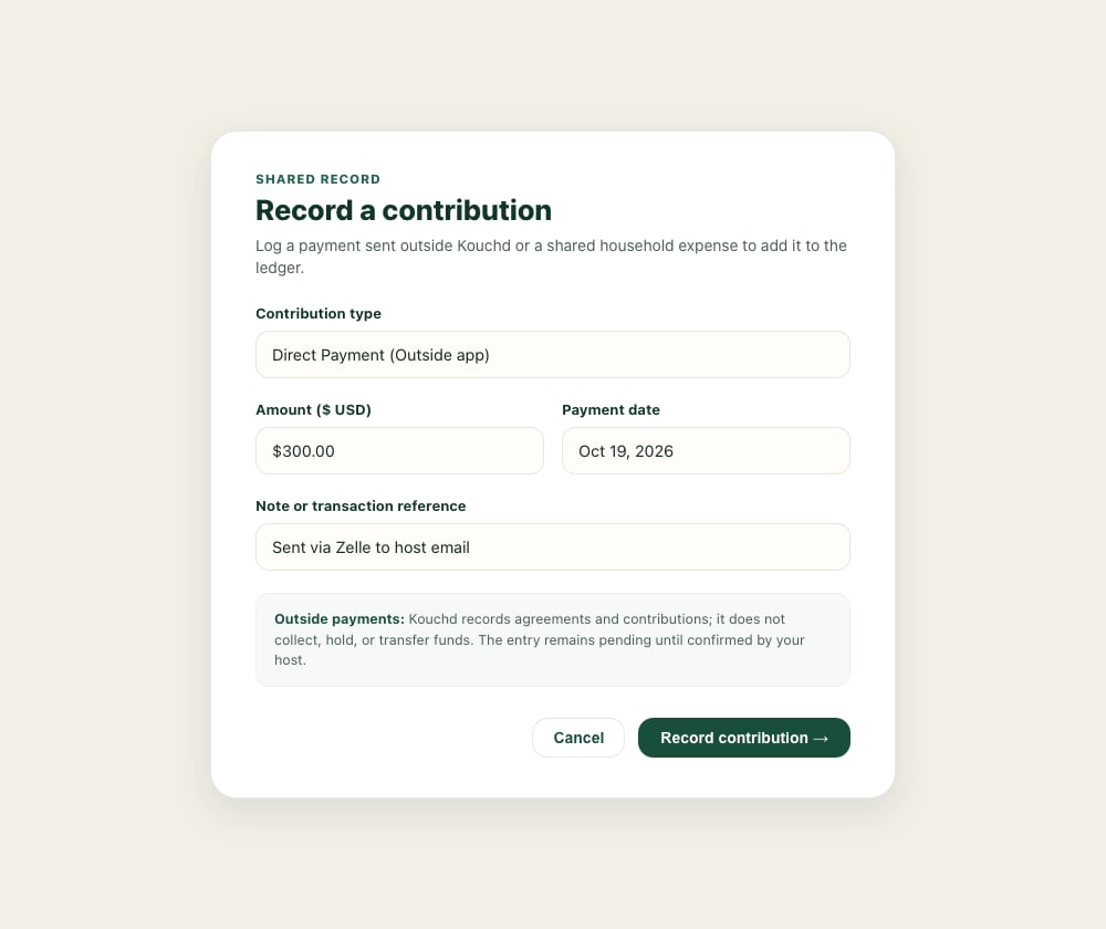 Record a contribution in Kouchd