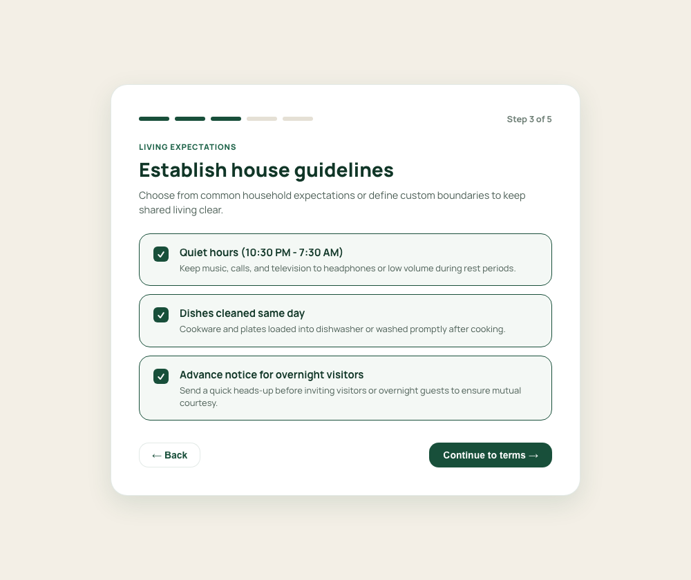 Host setup - house guidelines