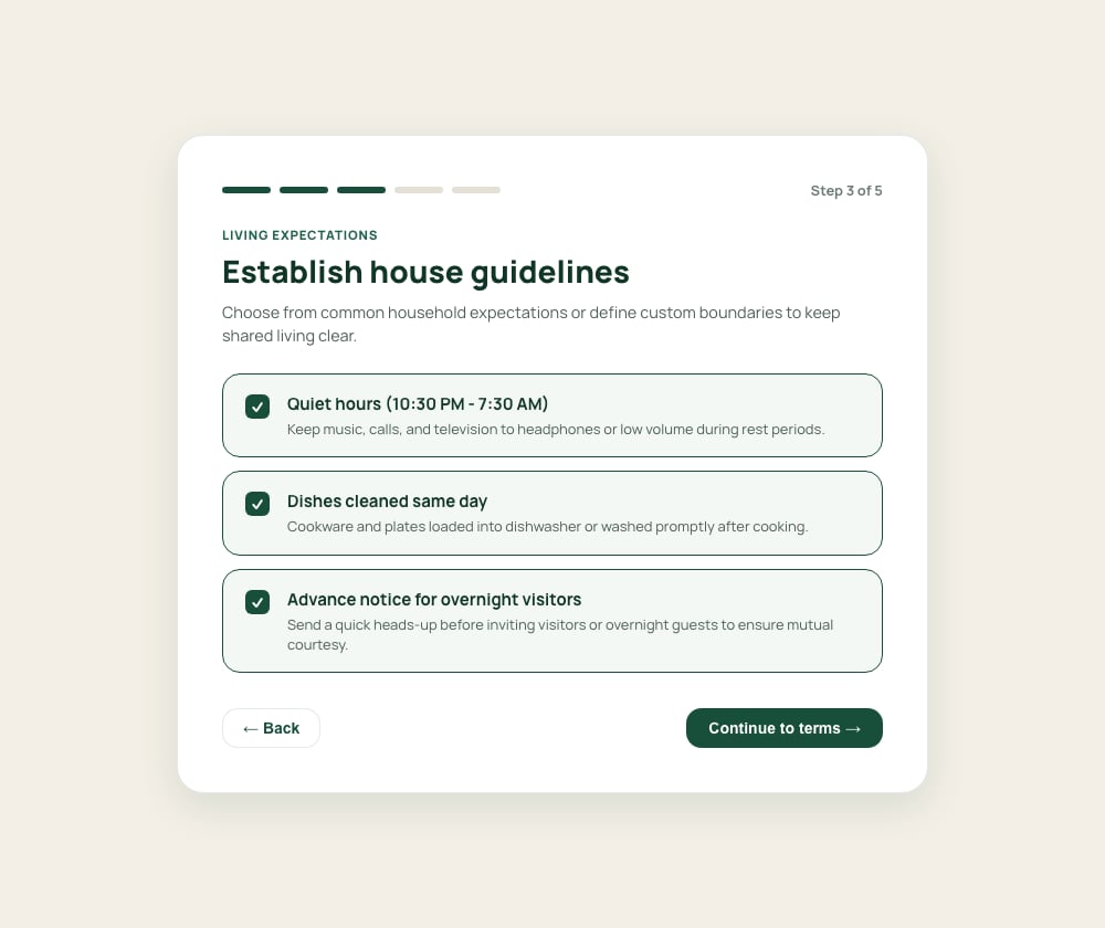 Host setup - house guidelines