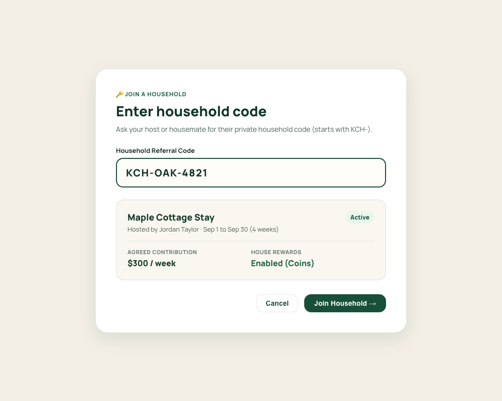 Joining a household with invite code
