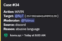Kovra mod-log embed — footer strip on Free / Premium; Agency add-on removes it entirely