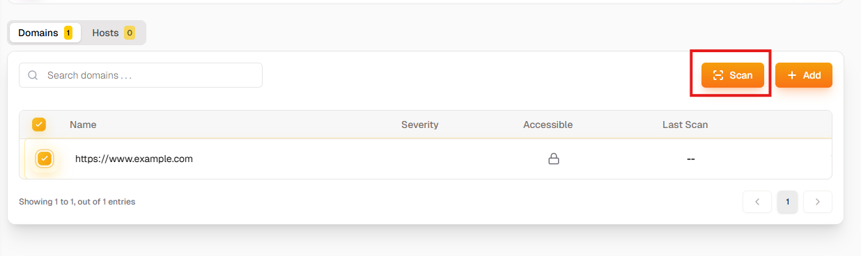 Start domain scanning button