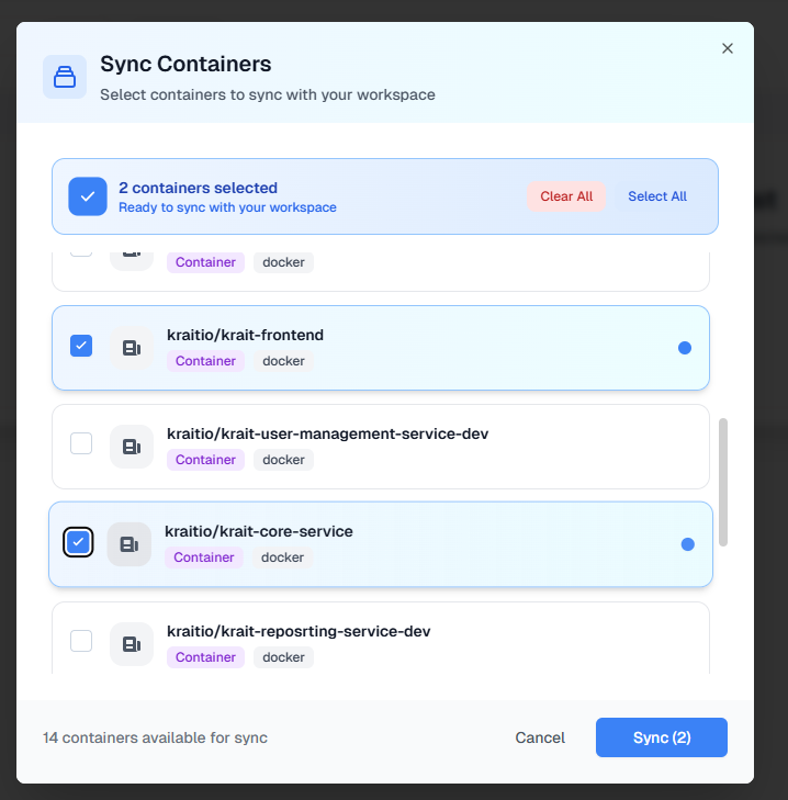 Sync container repositories interface
