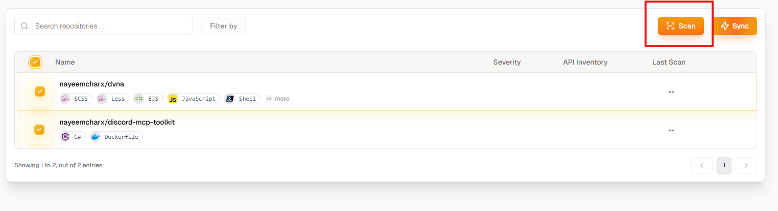 Start scanning button