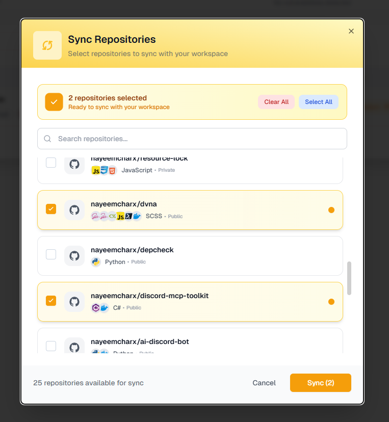 sync repositories Sync repositories interface