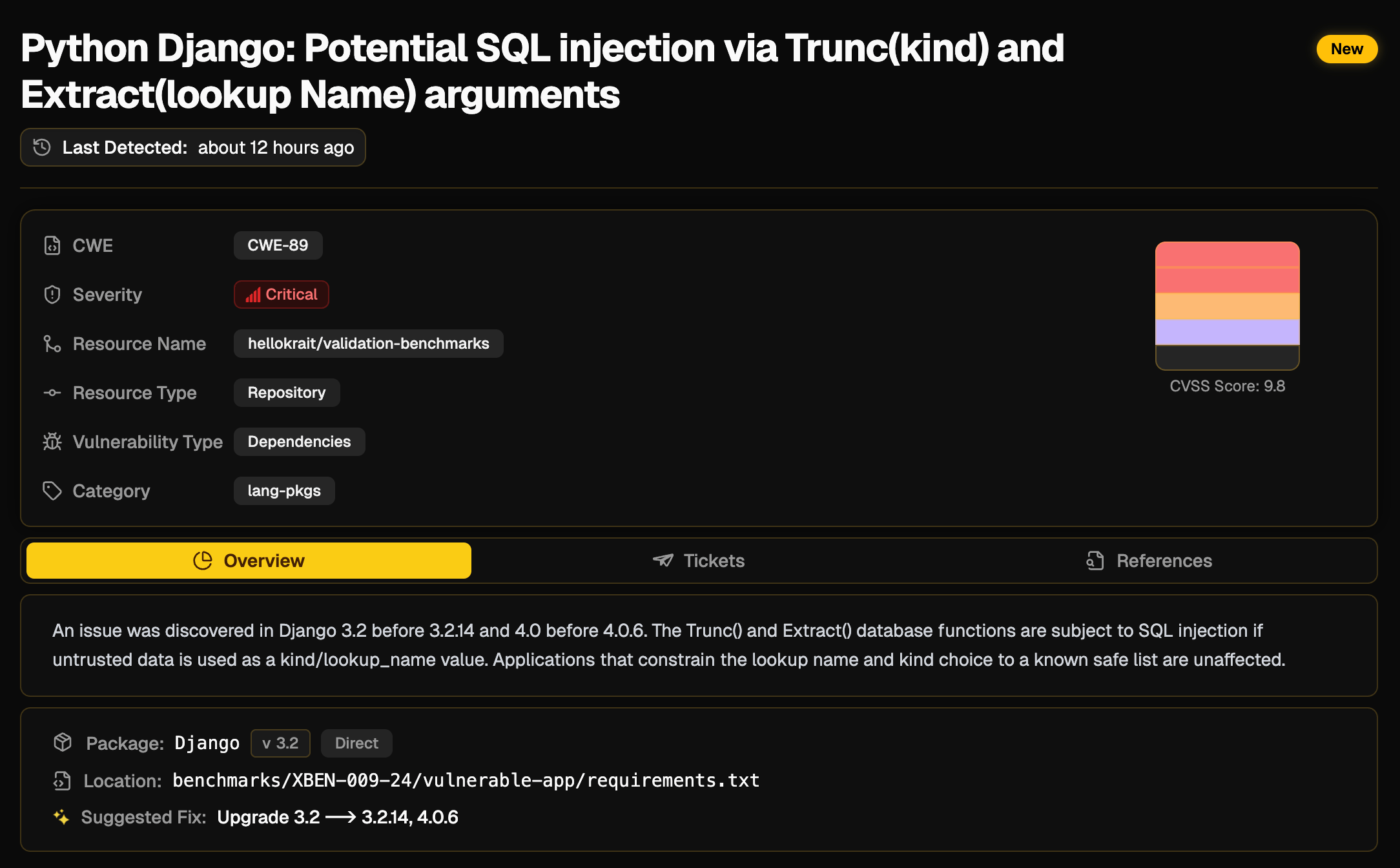 Security findings dashboard