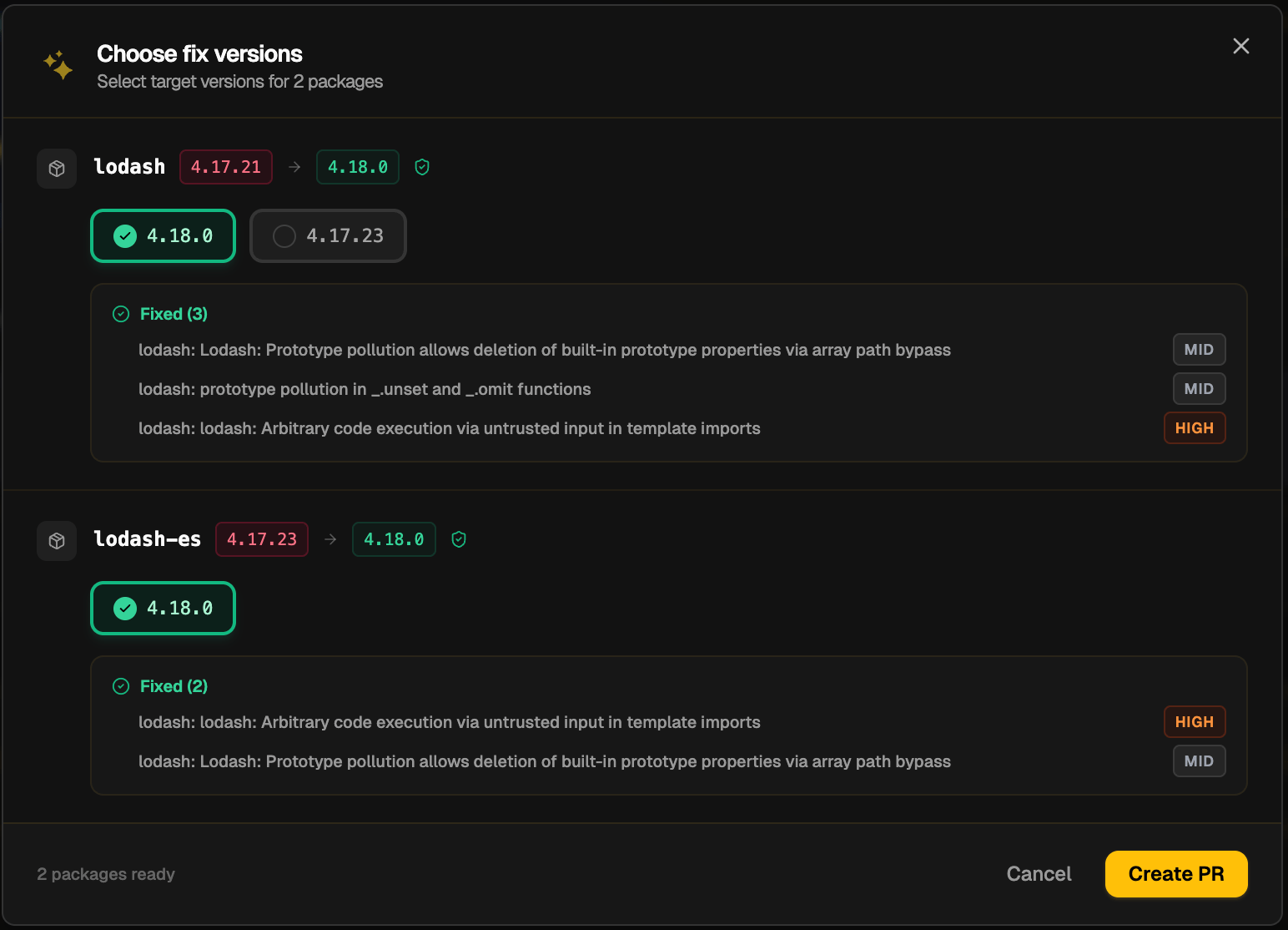 Dependency autofix version selection