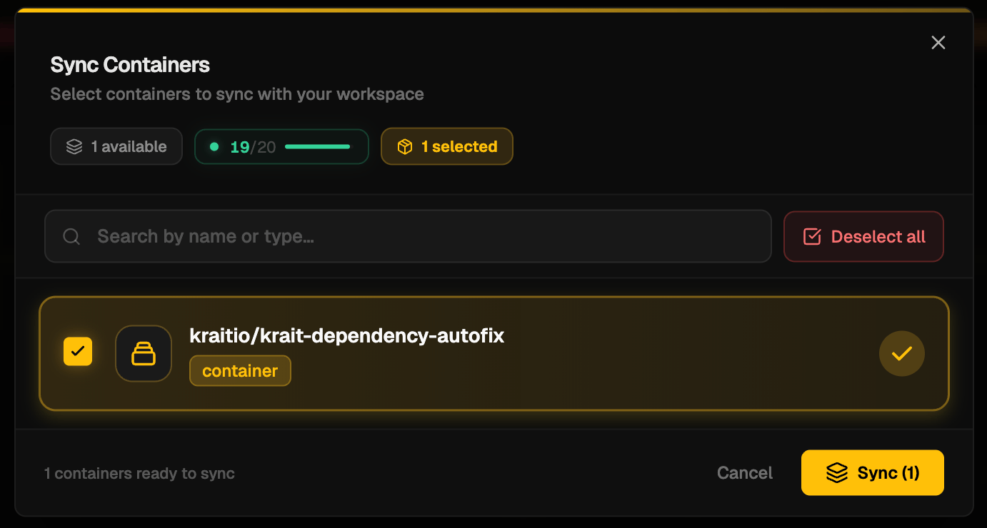 Sync container repositories interface