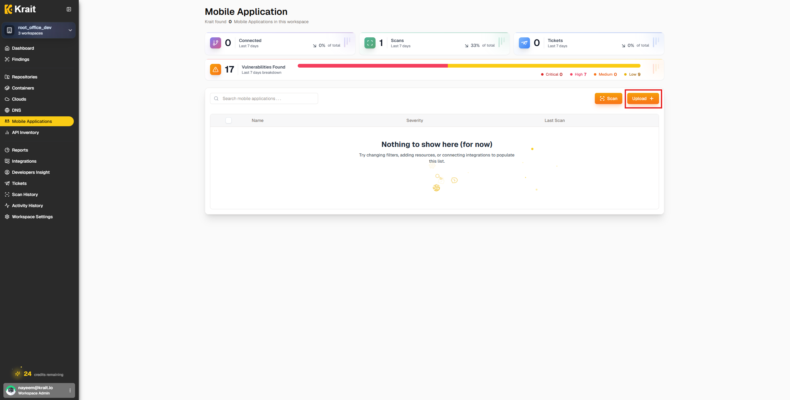 Upload APK interface