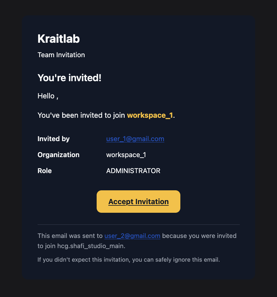 Workspace invitation email