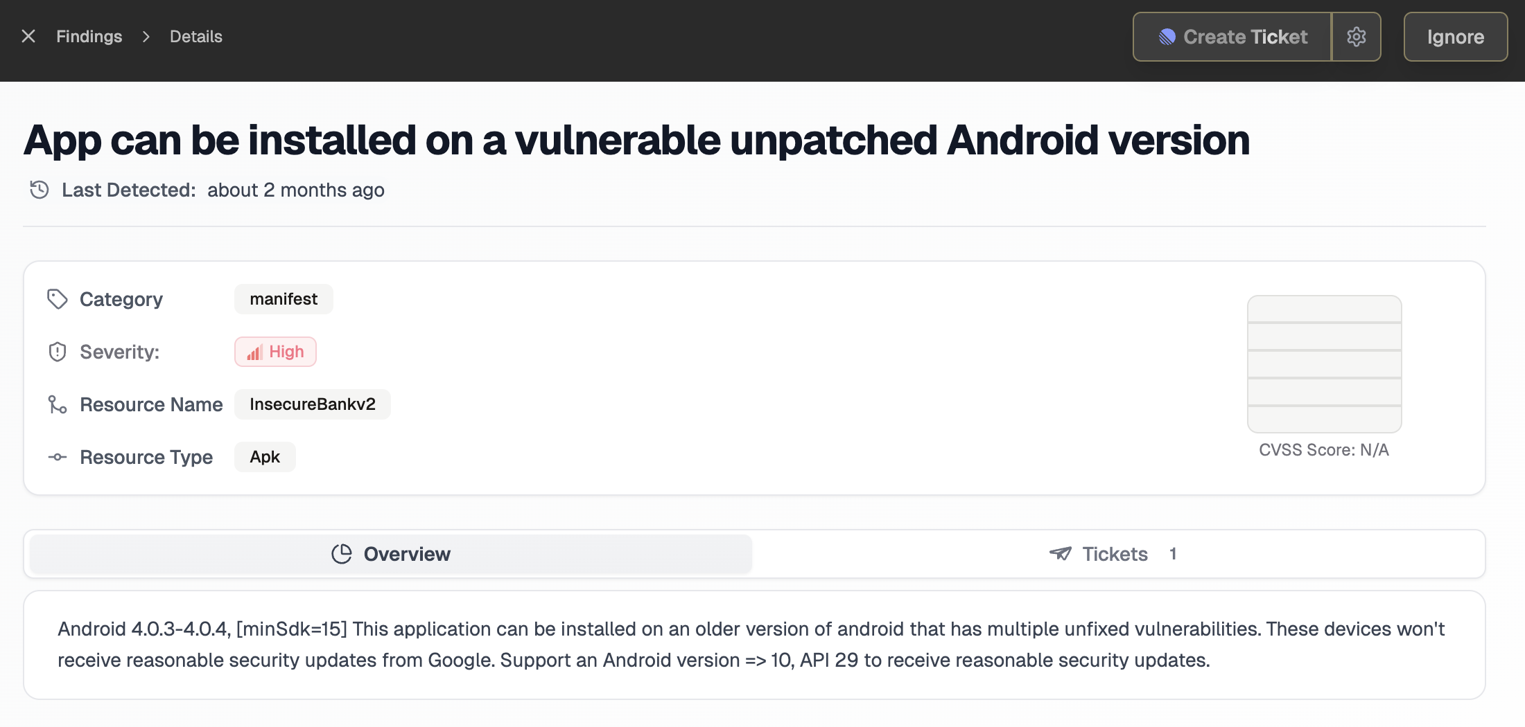 Security findings dashboard