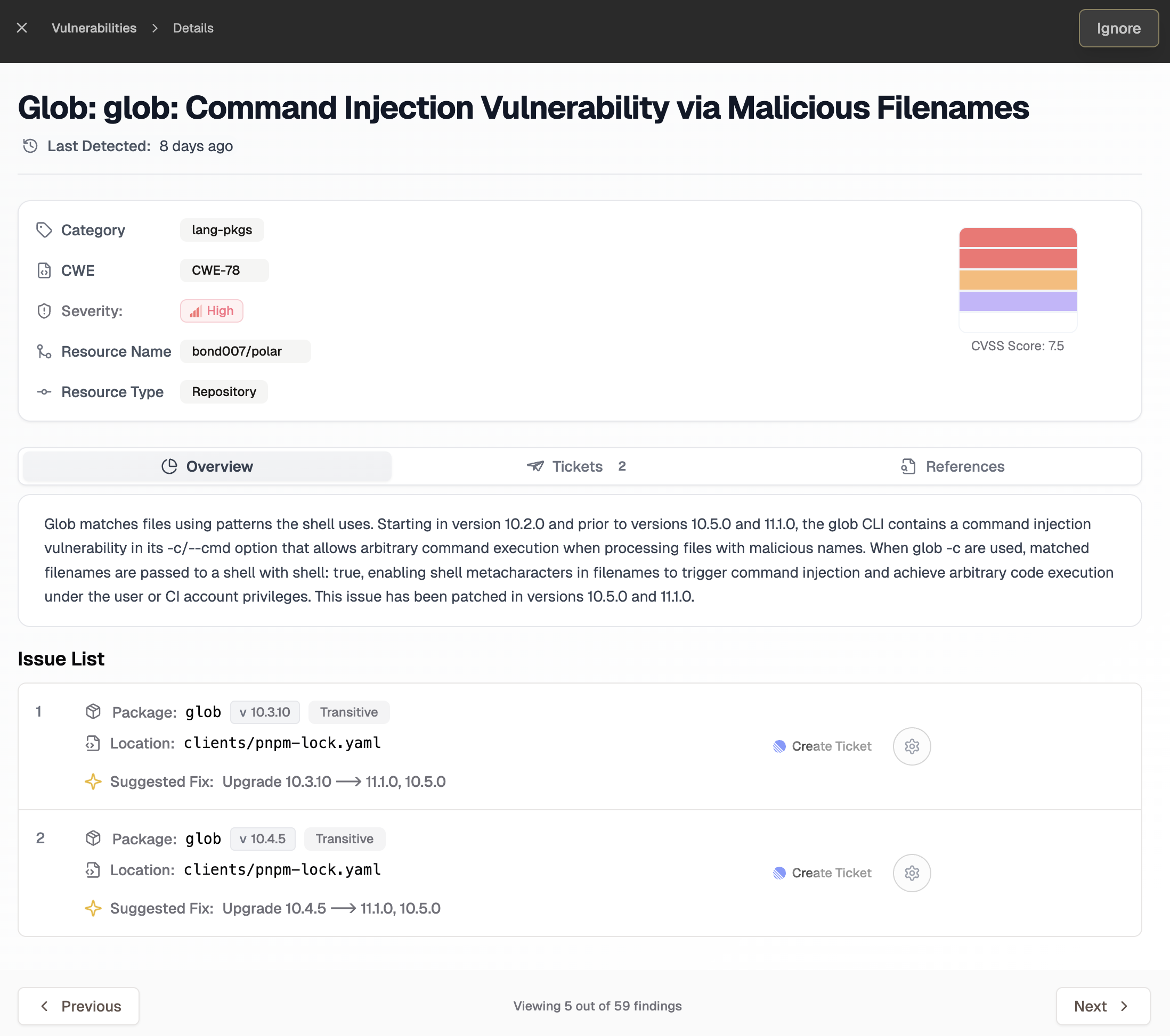 Security findings dashboard