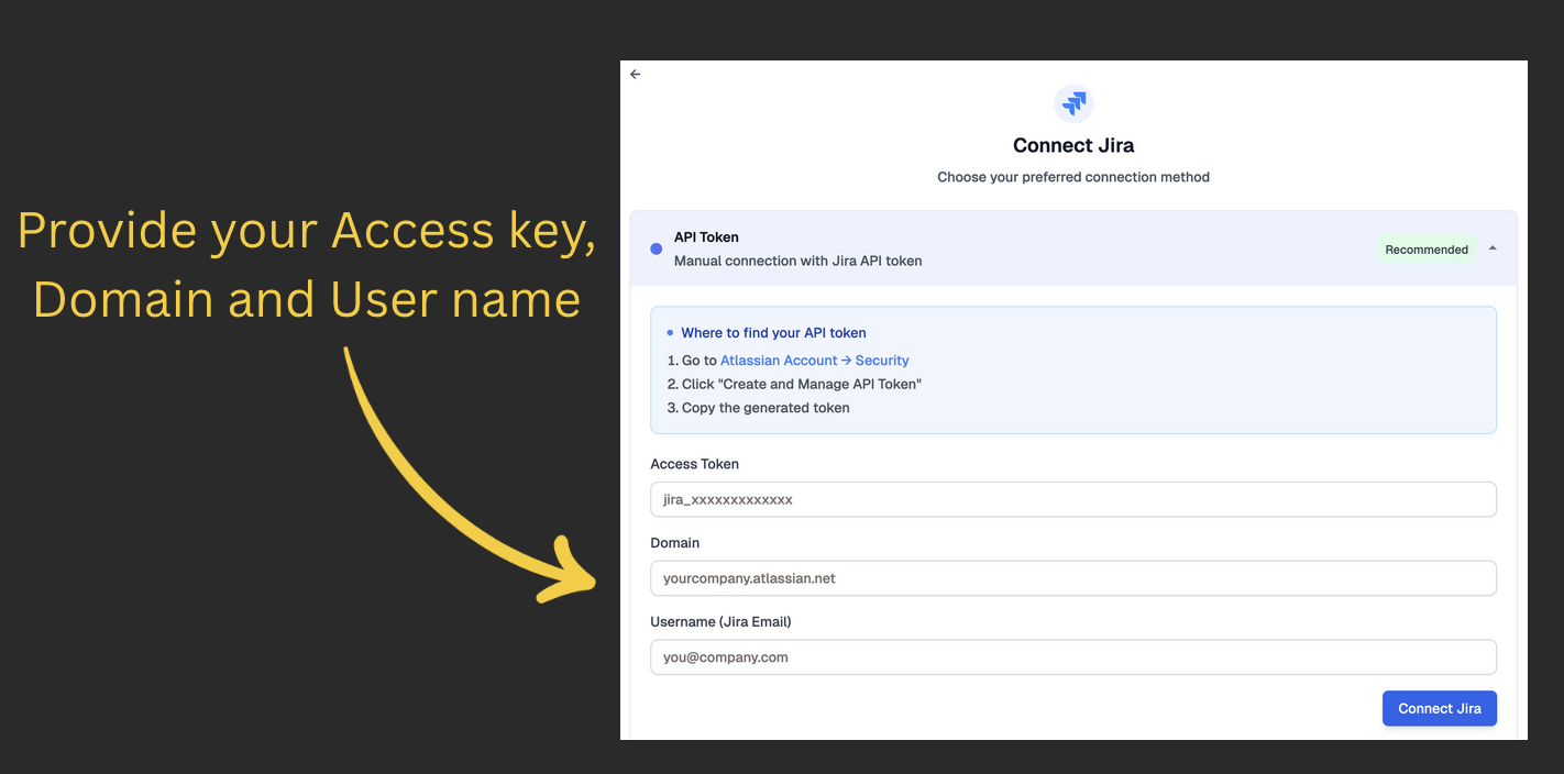 Provide Jira credentials to connect