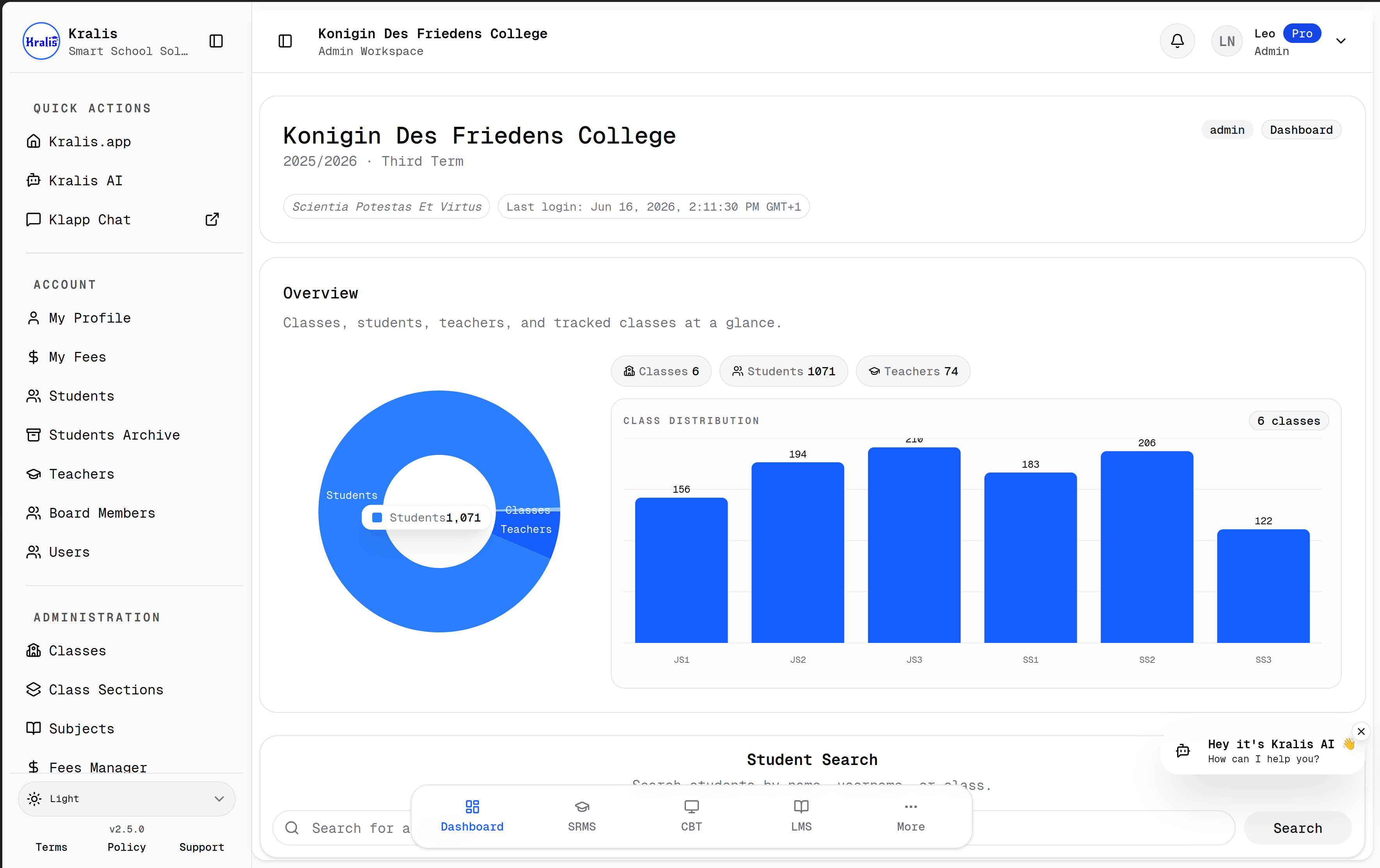 Kralis dashboard preview