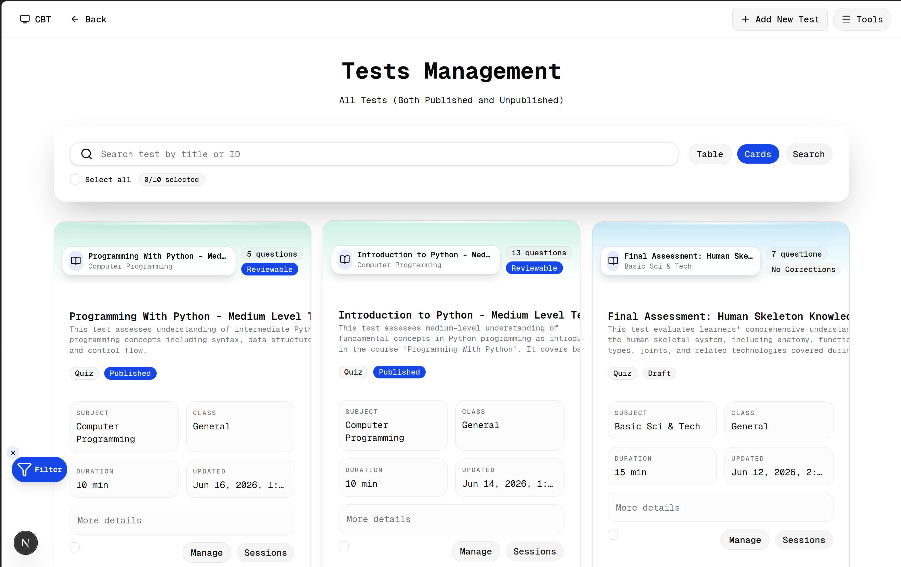Kralis CBT tests page