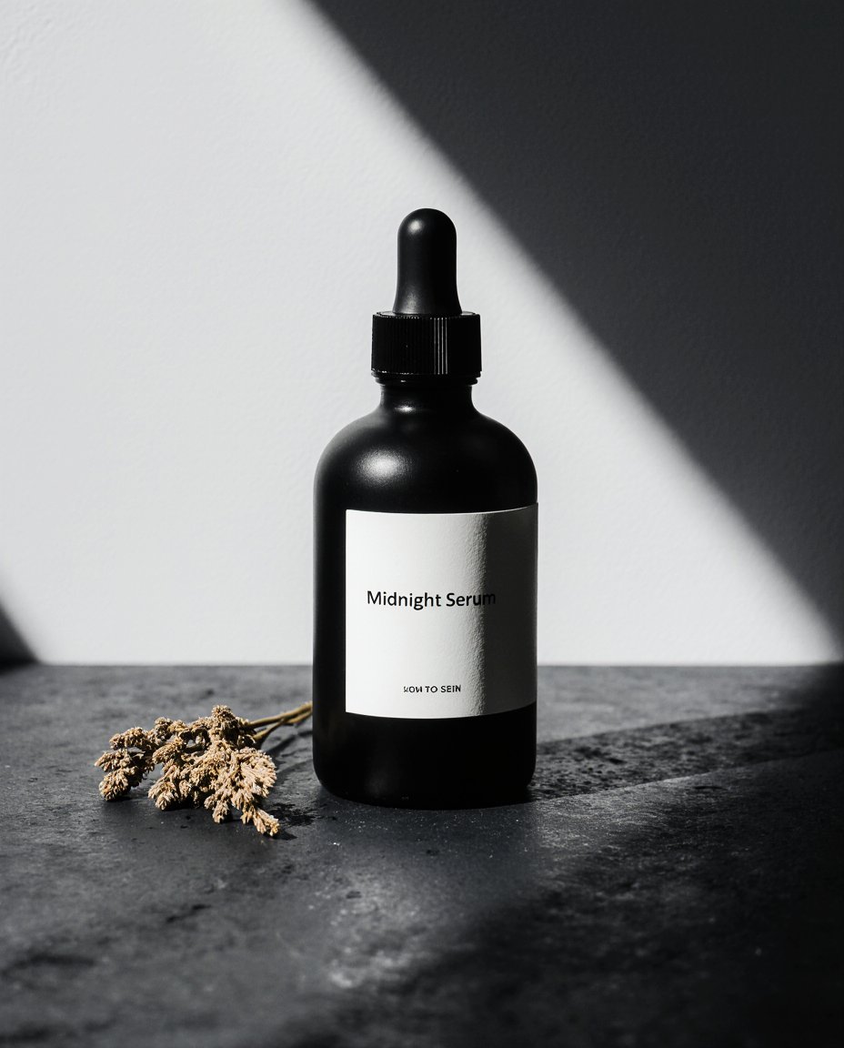 A Sleek Matte Black Glass Skincare Serum Bottle Minimal White Label Reading Midnight Serum And No O Xg6ztc8rn81k8qdojhe0 2
