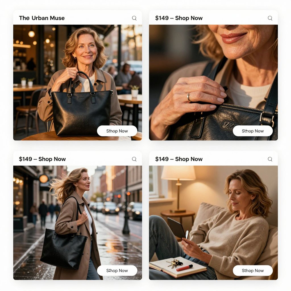 A 4 Panel Storyboard In Clean E Commerce Mockup Style Panel 1 The Urban Muse Spots A Sleek Black L G7tnz0euupupkf99c4g7 1