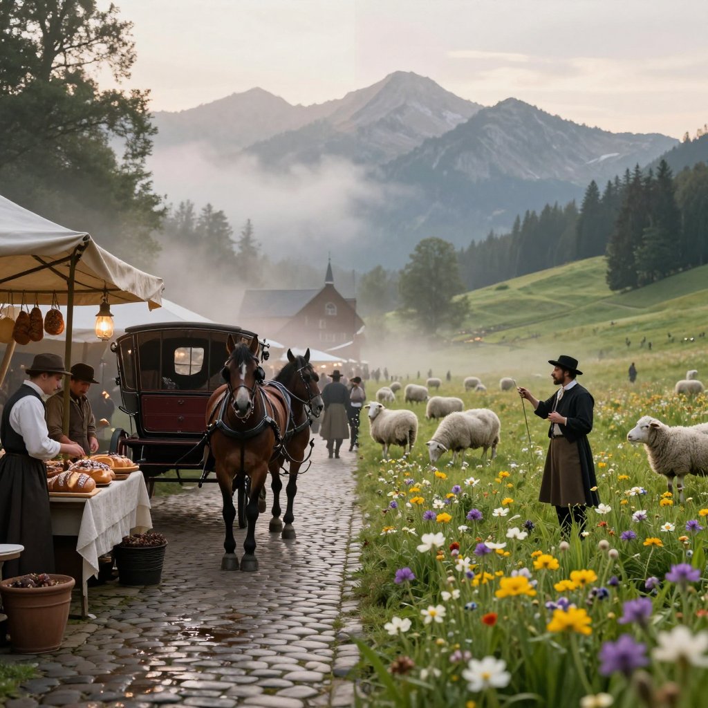 A Seamless Diptych Scene Left Side A Bustling Victorian Marketplace Alive With Horse Drawn Carriag G0jif95zxrm7l0a7mg5x 0