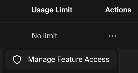 Member three-dot menu with Manage Feature Access option