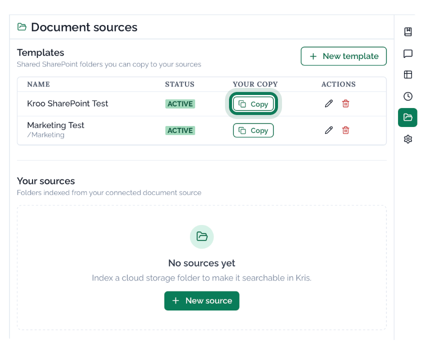 Copy button in the YOUR COPY column of the Templates list