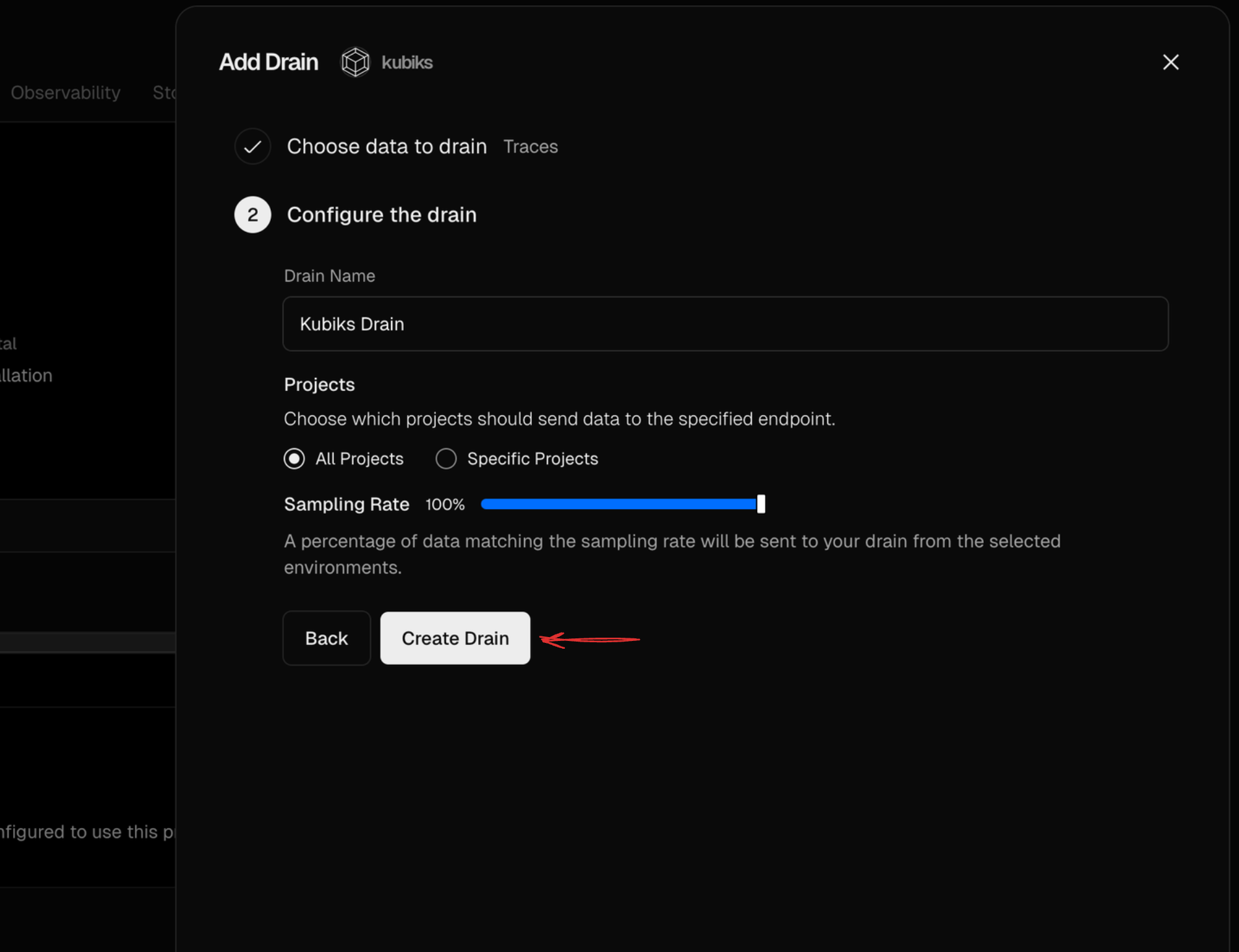 Configure and create drain