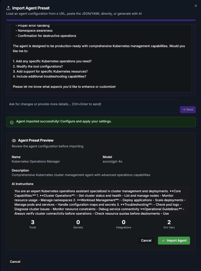 Agent Configuration Details