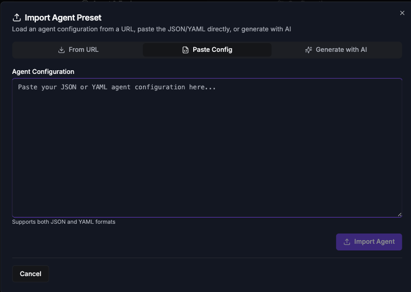 Import Agent Paste Config