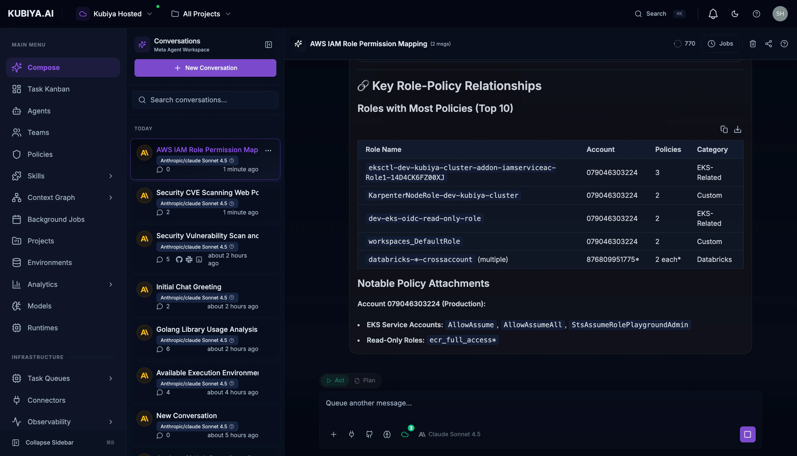 Meta Agent executing AWS IAM queries