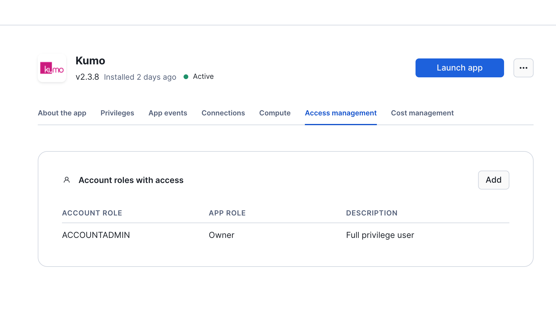 Click "Access management" to grant access to Kumo