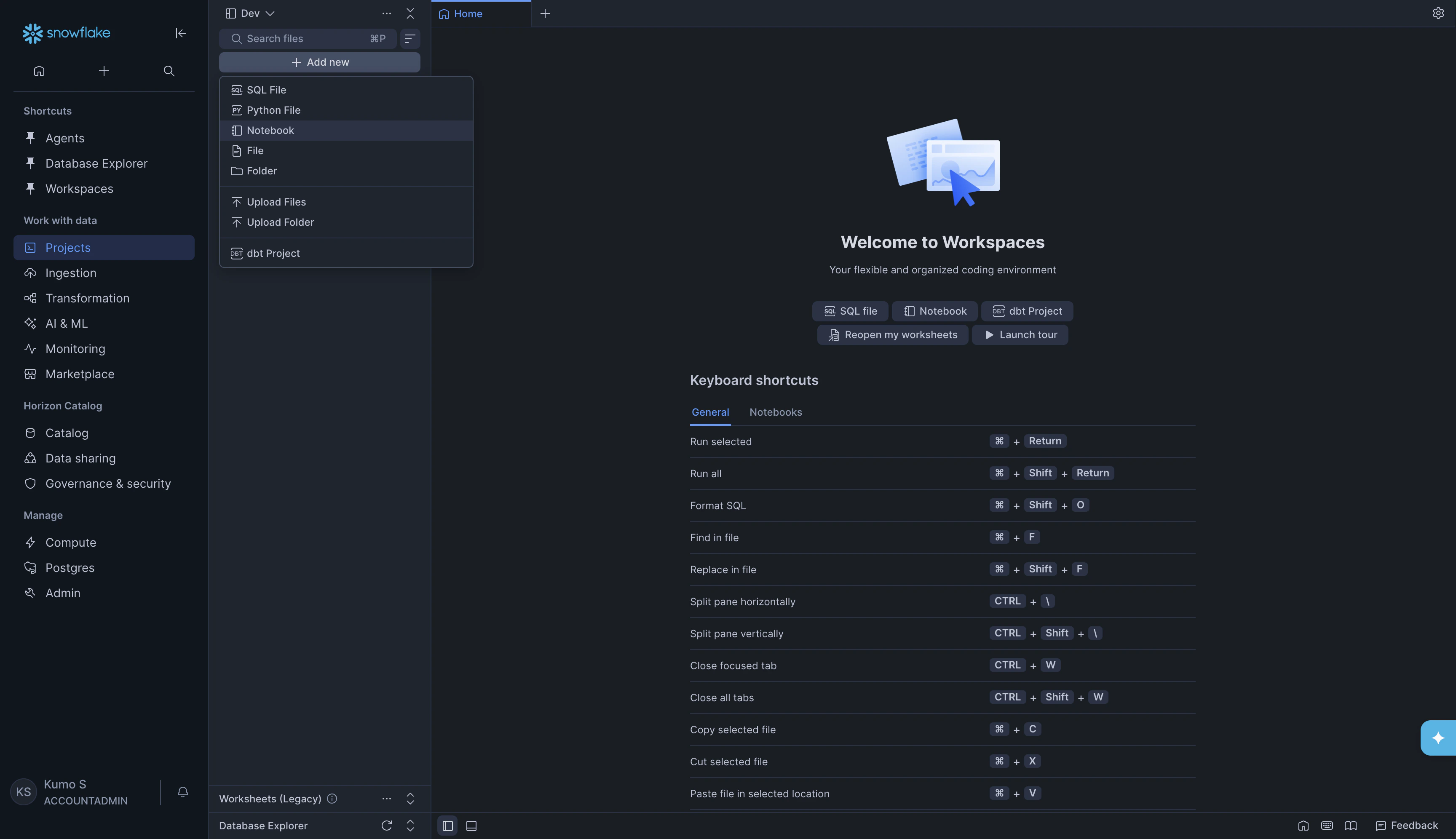 Add new dropdown showing Notebook option